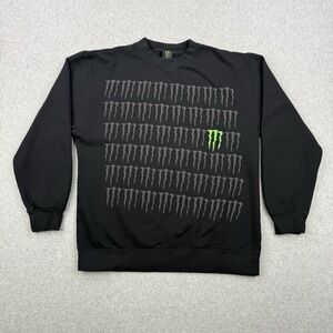 Monster Energy Sweatshirt Mens Large Black Crewneck Long Sleeve Motocross Fleece